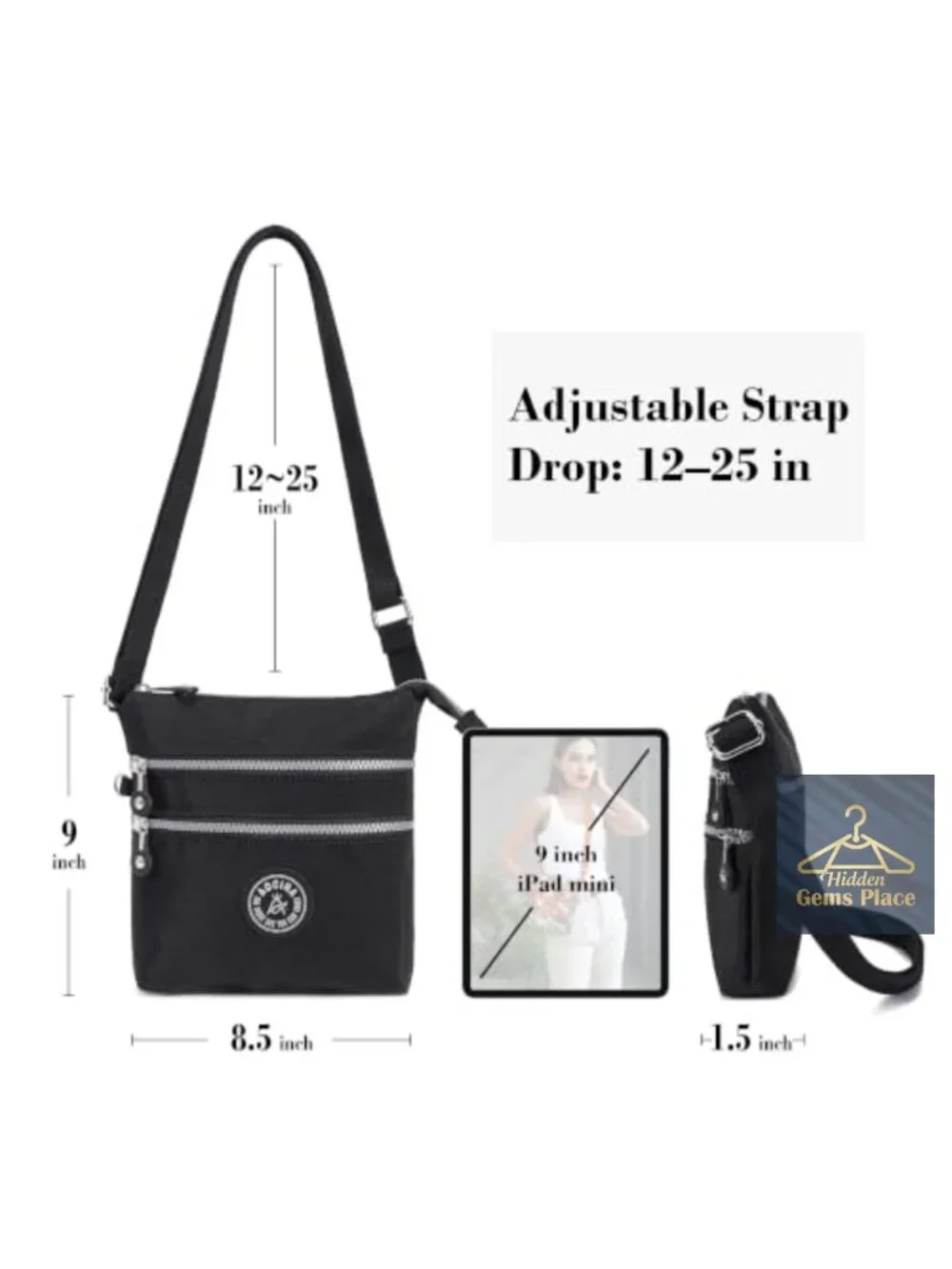 Lightweight Nylon Crossbody Bag with Multiple Pockets for Travel
